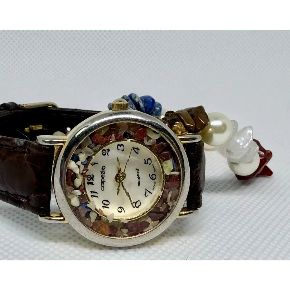 Capezio Gemstone Watch and Bracelet Set Faceted Crystal Leather